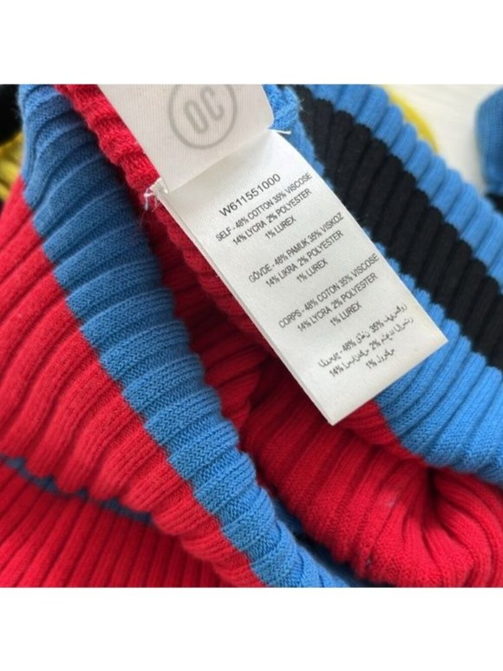 Opening Ceremony Striped Ribbed Knit Midi Dress In Azure Multi Ruffle - Picture 10 of 11